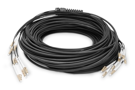 Cavo breakout universale in fibra ottica dotato di terminali, Multimode OM4, 8 fibre, LC/UPC - LC/UPC 30 mt. Colore nero