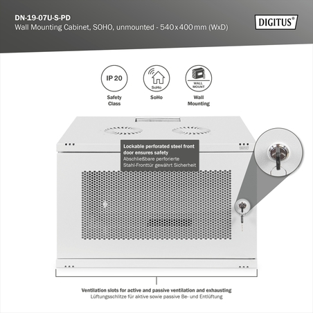 DIGITUS armadio rack 7U 19" a parete SOHO, smontato - 540 x 400 mm (L x P)