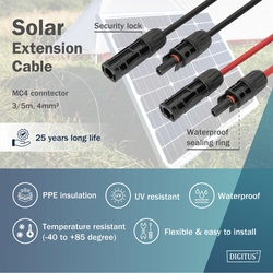 DIGITUS Prolunga cavo solare 5 m, 4 mm connessione MC4, cavo FV 1500 V DC, resistente ai raggi UV e alle intemperie, 2 cavi, 1x 