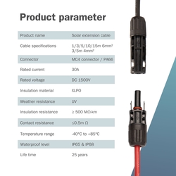 DIGITUS Prolunga cavo solare 15 m, 6 mm connessione MC4, cavo FV 1500 V DC, resistente ai raggi UV e alle intemperie, 2 cavi, 1x