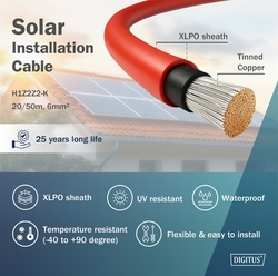 DIGITUS covo solare da installazione 20m, 6mm rosso, cavo FV 1500V DC, resistente ai raggi UV e alle intemperie