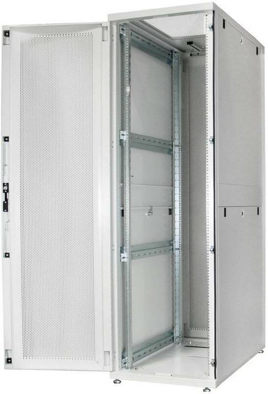 ARMADIO RACK 19" 42 UNITA' LINEA SERVER (A)1970 x (L)600 (P)1000MM. COLORE GRIGIO CHIARO CON PORTA TRAFORATA E RUOTE