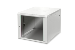 ARMADIO RACK 19" 9 UNITA' DA MURO (A)505 X (L)600 X PROFONDITA' 600 MM. COLORE GRIGIO PORTA VETRO