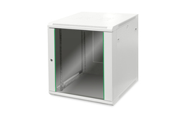 ARMADIO RACK 19" 12 UNITA' DA MURO (A)638 X (L)600 X PROFONDITA' 600 MM. COLORE GRIGIO PORTA VETRO