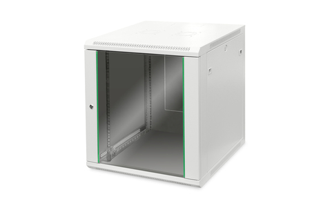 ARMADIO RACK 19" 12 UNITA' DA MURO (A)638 X (L)600 X PROFONDITA' 600 MM. COLORE GRIGIO PORTA VETRO