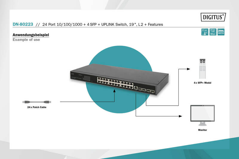 DIGITUS Switch 24 porte 10/100/1000 + 4SFP+ UPLINK, 19", L2+