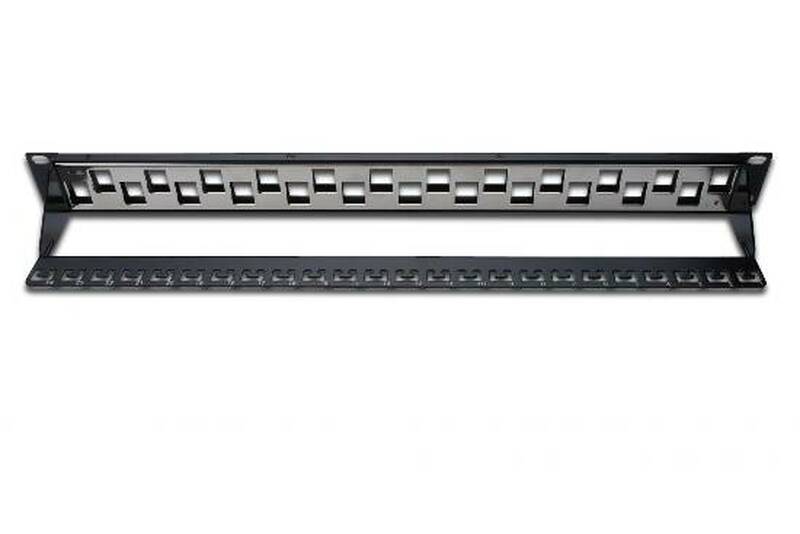 PANNELLO PATCH 19" MODULARE 24 PORTE SCHERMATE 1 UNITA' COLORE NERO A PORTE SFASATE (SENZA MODULI)