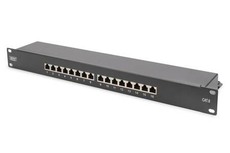 PANNELLO PATCH 19" SCHERMATO 16 PORTE 8 POLI RJ45 PER RETI CATEGORIA 6 - 1 UNITA' NERO