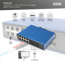 DIGITUS Industrial 8 + 4 10G Uplink Port L3 managed Gigabit Ethernet Switch