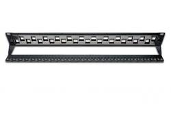 PANNELLO PATCH 19" MODULARE 24 PORTE SCHERMATE 1 UNITA' COLORE NERO A PORTE SFASATE (SENZA MODULI)