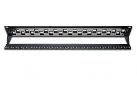 PANNELLO PATCH 19" MODULARE 24 PORTE SCHERMATE 1 UNITA' COLORE NERO A PORTE SFASATE (SENZA MODULI)