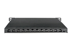 Pannello patch sottile Cat.6A, schermato, 12 porte, 0,5 U, 10", nero