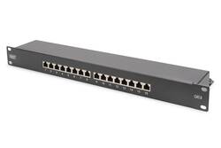 PANNELLO PATCH 19" SCHERMATO 16 PORTE 8 POLI RJ45 PER RETI CATEGORIA 6 - 1 UNITA' NERO
