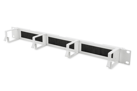 LISTELLO GUIDACAVI FORATO CON SPAZZOLA DI PROTEZIONE PER ARMADI 19" (1 UNITA') GRIGIO CON 4 GANCI