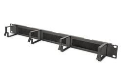 LISTELLO GUIDACAVI FORATO CON SPAZZOLA DI PROTEZIONE PER ARMADI 19" (1 UNITA') NERO CON 4 GANCI