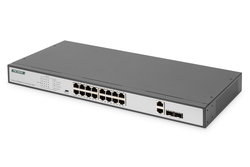 DIGITUS Fast Ethernet PoE Switch 16 porte, 19" Unmanaged, 2 porte Uplink