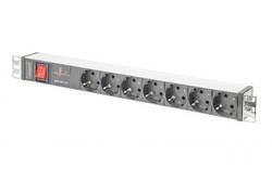 MULTIPRESA ALIMENTAZIONE PER RACK 19" IN ALLUMINIO CON 7 PRESE SCHUKO E SPINA SCHUKO E INTERRUTTORE