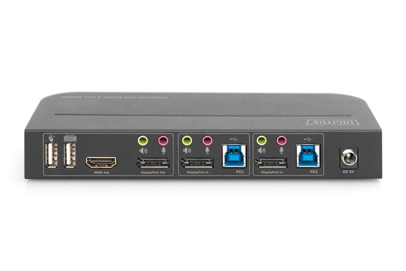 SWITCH KVM DIGITUS 2 PORTE 4K60Hz, 2 x DP in, 1 x DP/HDMI out