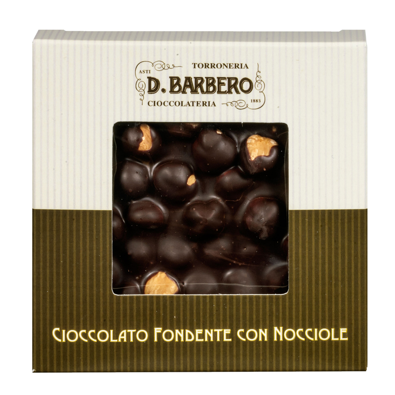 Tavoletta di cioccolato fondente con nocciole 120gr in astuccio -stagionale