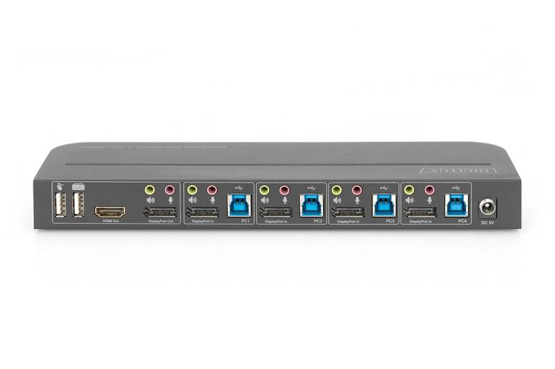 DIGITUS Switch KVM, 4 porte, 4K60Hz, 4 x DP in, 1 x DP/HDMI out