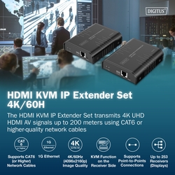 Set di estensione KVM HDMI IP, 4K/60Hz 120/200 mt. uno-a-molti, CAT, nero