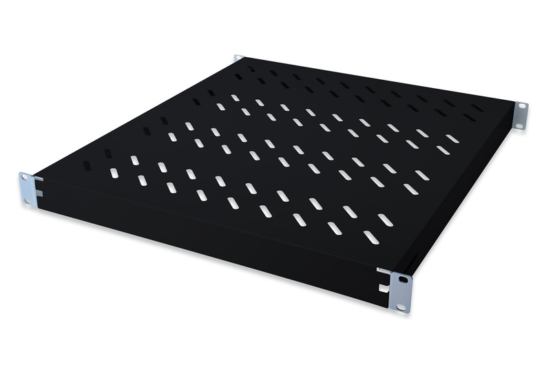 RIPIANO PER ARMADI RACK 19" AGGANCI MONTANTI ANTERIORI E POSTERIORI PROFONDITA' REGOLABILE 350-550 MM COLORE NERO