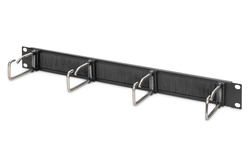 PANNELLO DI GESTIONE CAVI 1HE CON GUARNIZIONE A SPAZZOLA 4 ANELLI IN ACCIAIO 40X75 MM, NERO (RAL 9005)