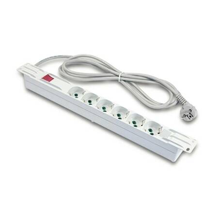 MULTIPRESA ALIMENTAZIONE PER RACK 19" IN PLASTICA CON 6 PRESE UNIVERSALI TRIPOLARI/SCHUKO CON INTERRUTTORE E SPINA SCHUKO CAVO M