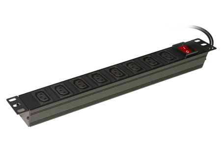 MULTIPRESA ALIMENTAZIONE PER RACK 19" CON 8 PRESE FEMMINA C13, SPINA SCHUKO CAVO MT 3