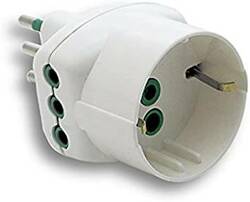 ADATTATORE TRIPLO CON SPINA ITALIANA TRIPOLARE 10A, 2 PRESE TRIPOLARI ITALIANE 10A E 1 PRESA TRIPOLARE ITALIANA/SCHUKO 10A