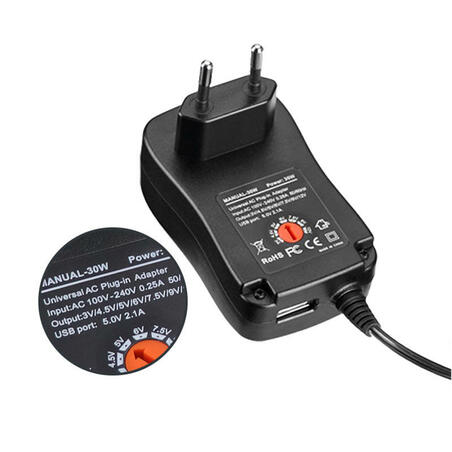 ALIMENTATORE UNIVERSALE MULTISPINA 3-12 VOLT 30 WATT CON CONNETTORE USB 5 VOLT 2.1A