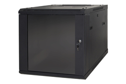 ARMADIO RACK 19" 6 UNITA' DA MURO (A) 370 x (L) 600 x (P) 450 NERO DISASSEMBLATO  PORTA VETRO