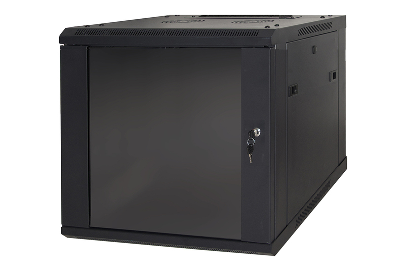 ARMADIO RACK 19" 6 UNITA' DA MURO (A) 370 x (L) 600 x (P) 450 NERO DISASSEMBLATO  PORTA VETRO