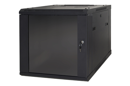 ARMADIO RACK 19" 6 UNITA' DA MURO (A) 370 x (L) 600 x (P) 450 NERO DISASSEMBLATO  PORTA VETRO