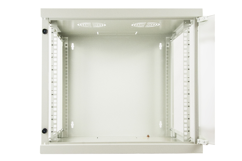 ARMADIO RACK 19" 9 UNITA' DA MURO (A)490X (L)540 X PROFONDITA' 600 MM. COLORE GRIGIO CHIARO PORTA VETRO