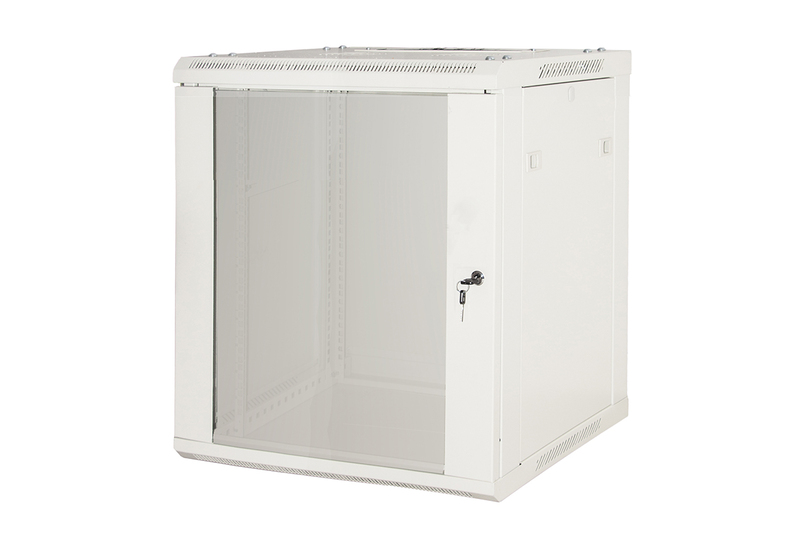 ARMADIO RACK 19" 9 UNITA' DA MURO A) 500 x (L) 600 x (P) 450 GRIGIO DISASSEMBLATO PORTA VETRO