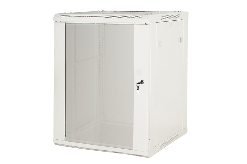 ARMADIO RACK 19" 12 UNITA' DA MURO (A) 635 x (L) 600 x (P) 450 GRIGIO DISASSEMBLATO PORTA VETRO