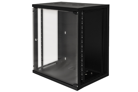 ARMADIO RACK 19" 18 UNITA' DA MURO (A)900 (L)600 X PROFONDITA' 600 MM. COLORE NERO PORTA VETRO
