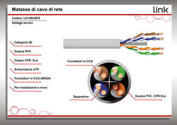CAVO SOLIDO UTP PER RETI CATEGORIA 5E PVC AWG24 MATERIALE CCA MATASSA MT 100 CLASSE CPR ECA GUAINA BIANCA