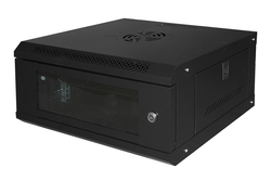 ARMADIO RACK 19" 4U LINK SERIE LIGHT COLORE NERO CON PORTA VETRO (AxPxL) MM 240X400X530 RIPIANO INCLUSO