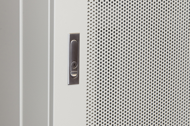 ARMADIO RACK 19" 42U (A)2055, (L)800, (P)1000 PORTA TRAFORATA COLORE GRIGIO DISASSEMBLATO CON GUIDACAVI  LATERALE