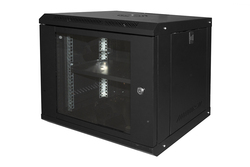 ARMADIO RACK 19" 9U LINK SERIE LIGHT COLORE NERO CON PORTA VETRO (AxPxL) MM 450X400X530 RIPIANO INCLUSO