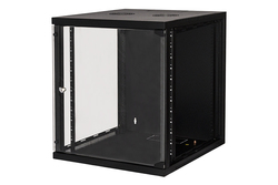 ARMADIO RACK 19" 12 UNITA' DA MURO (A)620X (L)540 X PROFONDITA' 600 MM. COLORE NERO PORTA VETRO