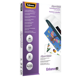 Scatola 100 pouches ENHANCE80 SuperQuick 80mic A4 Fellowes