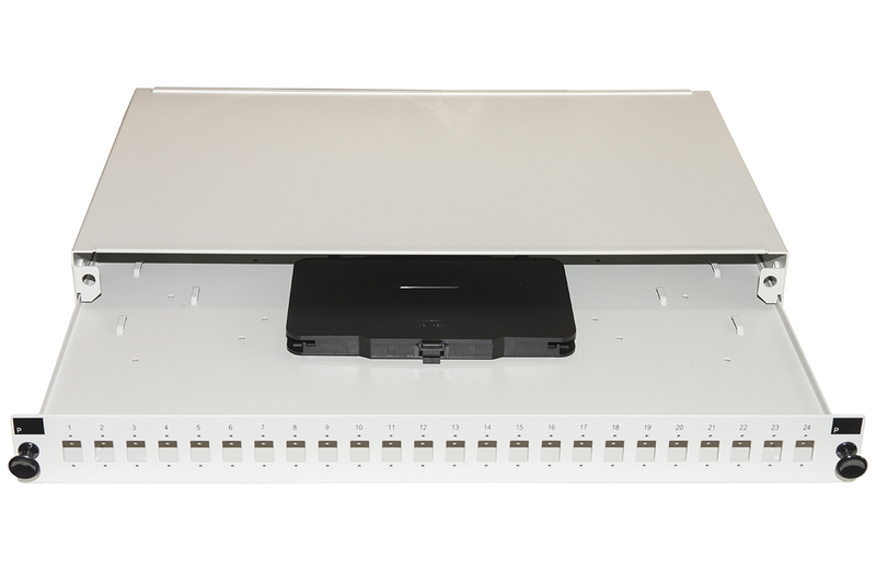 PANNELLO FIBRA OTTICA 19" CON 24 PORTE SC SIMPLEX O LC DUPLEX PROFONDITA' 250 MM GRIGIO CON ACCESSORI