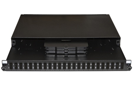 PANNELLO FIBRA OTTICA 19" CON 24 PORTE SC DUPLEX PROFONDITA' 250 MM NERO CON ACCESSORI