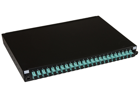 PANNELLO FIBRA OTTICA 19" CON 24 ADATTATORI SC SIMPLEX OM3 PROFONDITA' 250 MM COLORE NERO