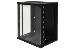 ARMADIO RACK 19" 18 UNITA' DA MURO (A)900 (L)600 X PROFONDITA' 600 MM. COLORE NERO PORTA VETRO