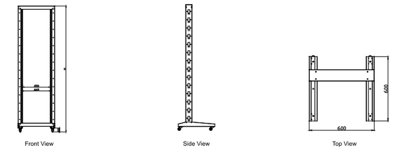 FRAME DI MONTAGGIO APERTO 19" 42 UNITA' CON 2 MONTANTI 600X600 MM COLORE NERO