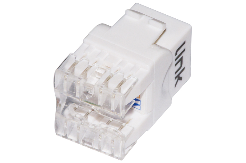 PRESA RETE KEYSTONE JACK RJ45 CATEGORIA 5E UTP COLORE BIANCO 180° CONTATTI DORATI 50 MICRON